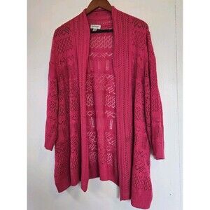 Avenue Sweater Womens Plus 22/24 Red Sheer Lace Open Floral Crotchet Boho Fairy